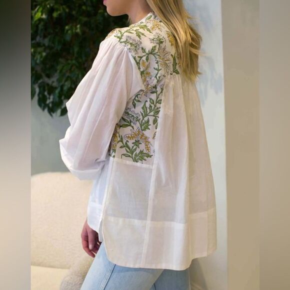 HANNAH Artwear Eos Floral Long Sleeve Cotton Blouse Top in Limoncello Sz US 4 - Picture 3 of 16